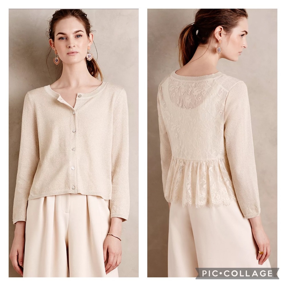 EUC Knitted & Knotted Cream Afterword Metallic Lace Knit Cardigan